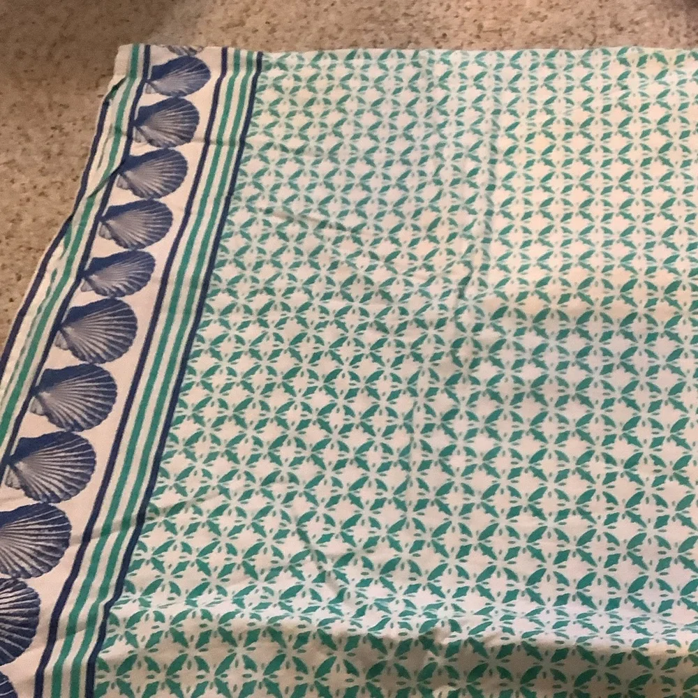 Nicole‎ Miller Teal, Navy & White Striped Lightweight table cloth, cotton